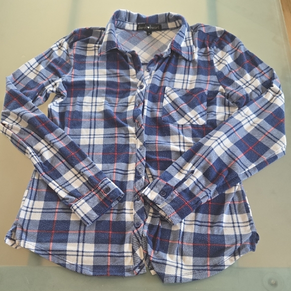 Derek Heart Tops - Derek Heart Navy and White Plaid Womens Button Down Shirt